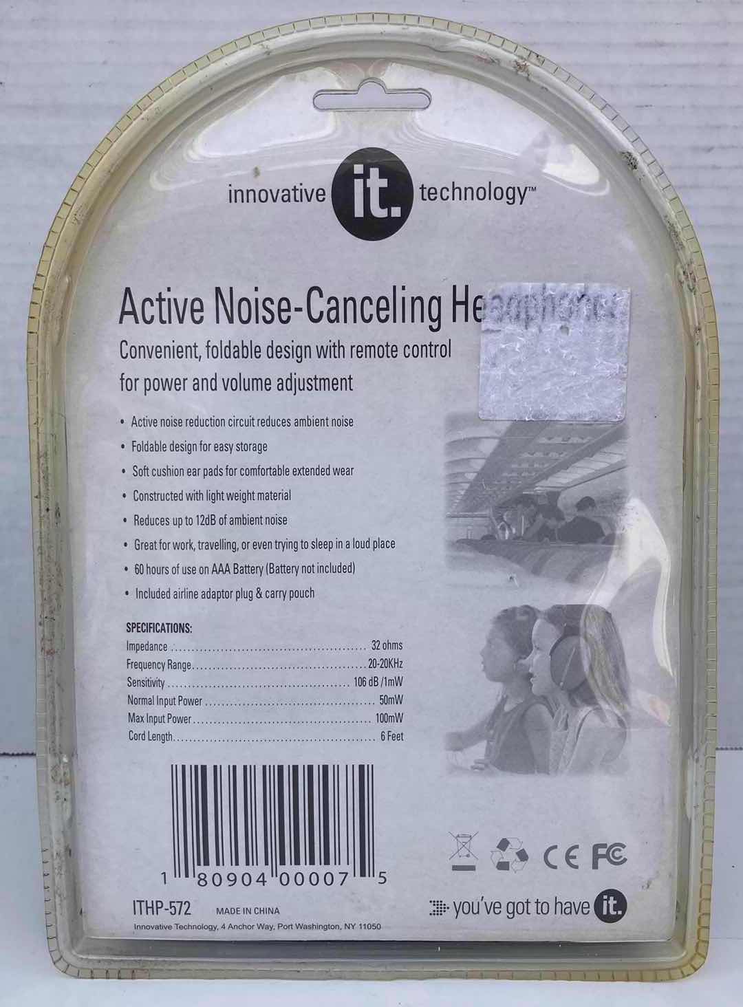 Photo 1 of INNOVATIVE TECHNOLOGY ACTIVE NOISE CANCELING HEADPHONES REMOTE CONTROL MODEL ITHP-572