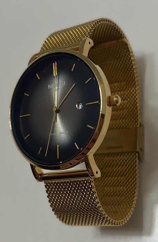 Photo 1 of NIBOSI 1985 MENS SIMPLE FASHION SWISS BRAND QUARTZ WATERPROOF WATCH W GOLD FINISH MESH BAND (N12362)