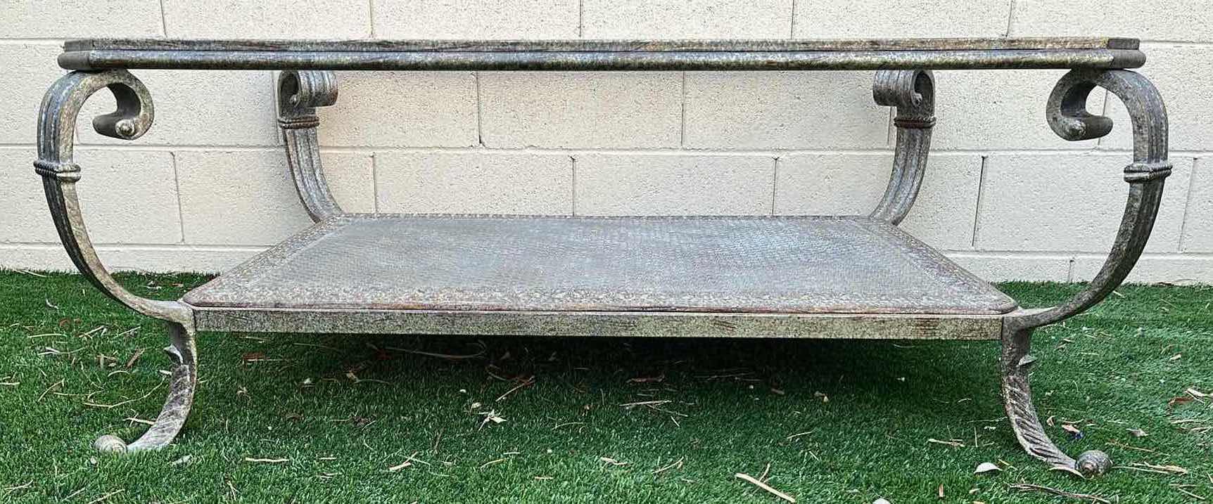 Photo 1 of AGED SILVER PLATED STYLE GLASS TOP COFFEE TABLE 49” X 36.5” H19.75” (READ NOTES)