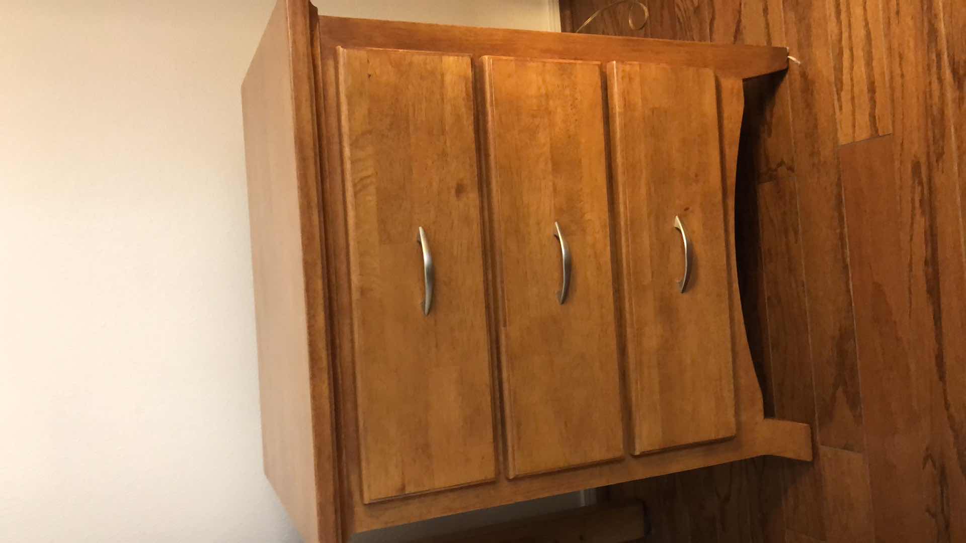 View 1 of MAPLE WOODEN 3 DRAWER NIGHTSTAND WITH DOVE TAIL DRAWERS 24” X 17” H 28”