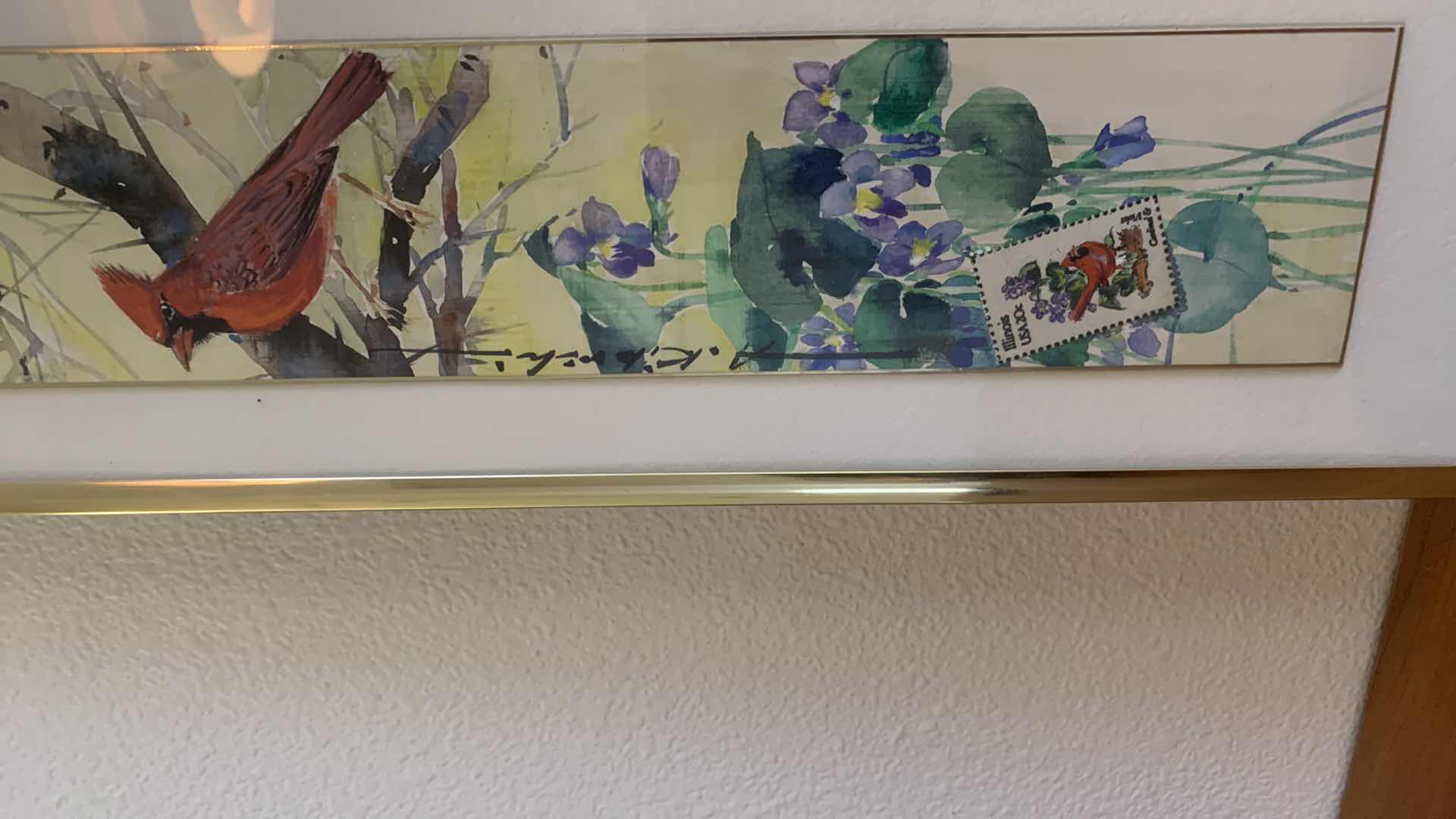 Photo 1 of ASIAN INSPIRED WATERCOLOR PRINT WITH CARDINAL SIGNED BY ARTIST
26.25” X 5.5”