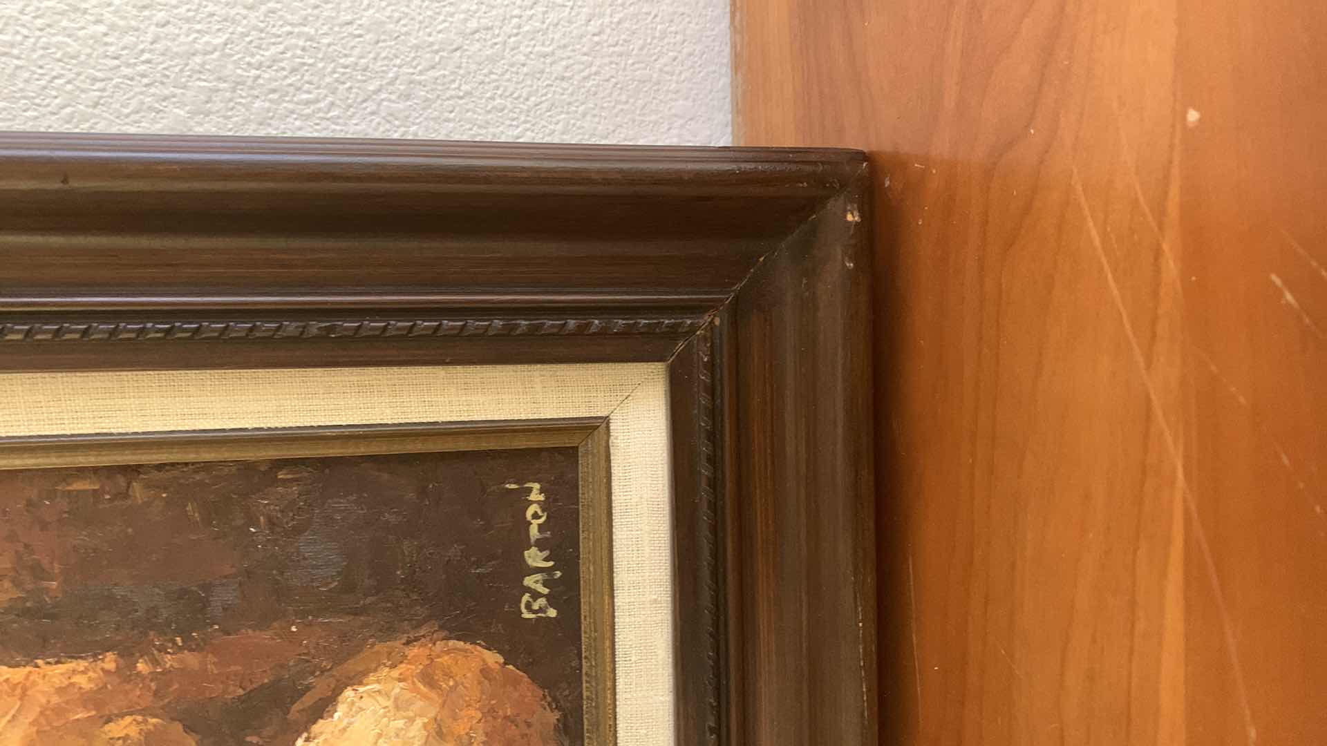 Photo 1 of OIL PAINTING OF NUDE WOMAN DARK BACKGROUND SIGNED BY ARTIST BARTON
14.25” X 16”