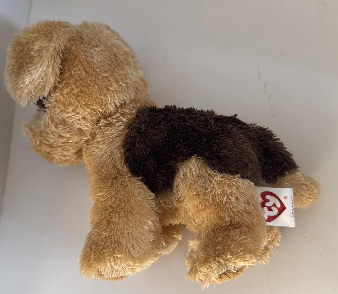 Photo 1 of 7.5” MANTEL CLOCK, SHAVING MUG, TY DOG BEANIE BABY, SMALL BLACK VASE, AND METAL GREEN CAT FIGURINE