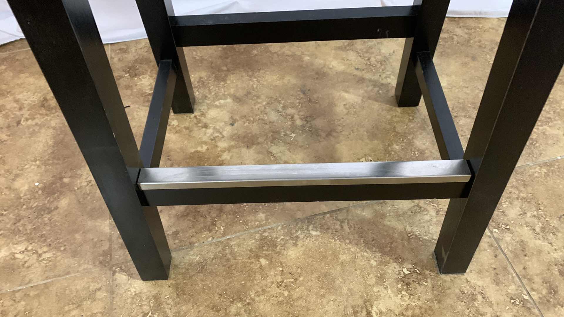 Photo 1 of WOODEN SADDLE SEAT BAR STOOL WITH METAL FOOT REST