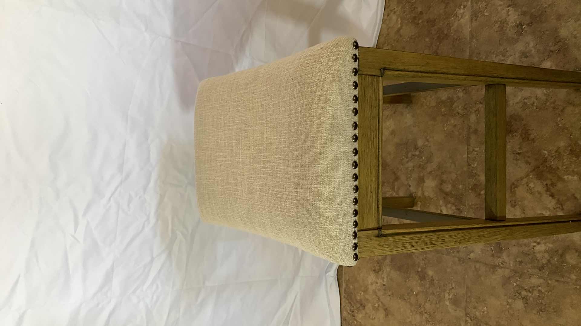 Photo 1 of ALATERRE FURNITURE WILLISTON WOODEN STOOL WITH NATURAL FABRIC SEAT 30” TALL