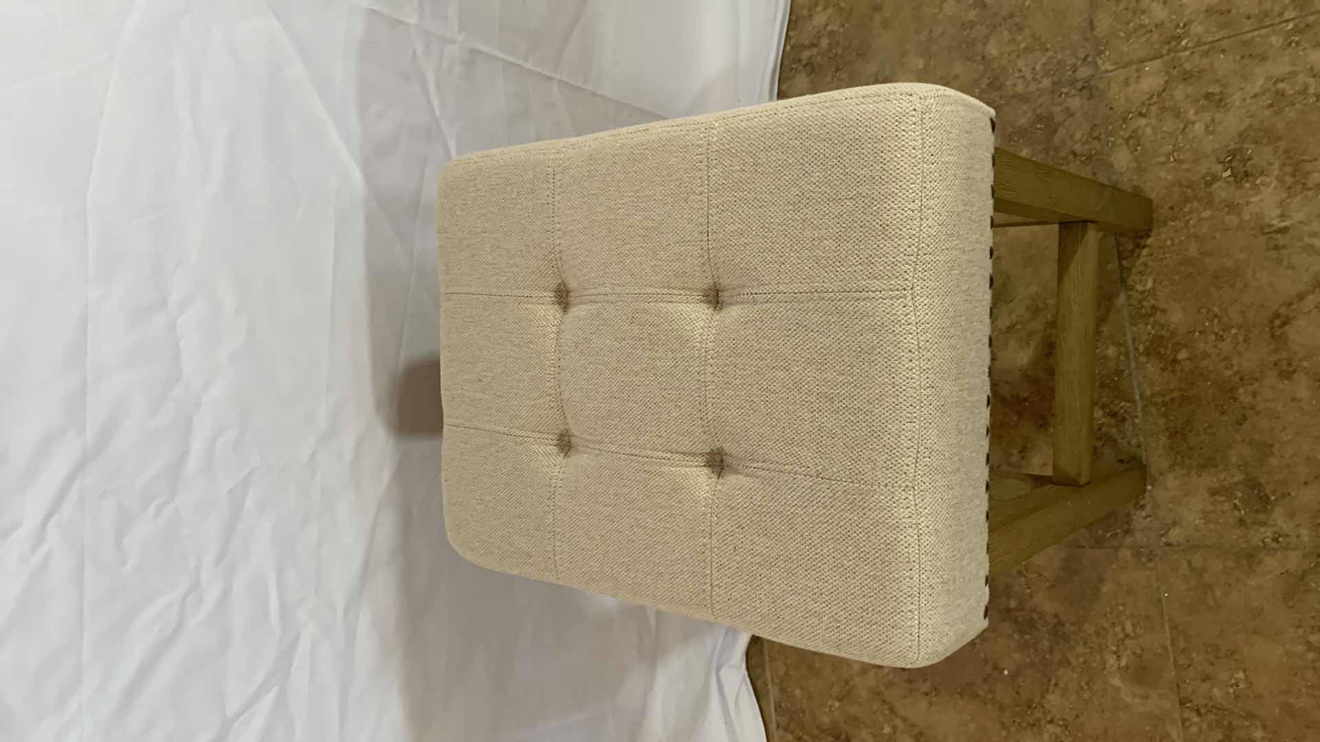 Photo 1 of TUFTED UPHOLSTERED BAR STOOL WITH NAILHEAD TRIM 17” X 13” H 24”