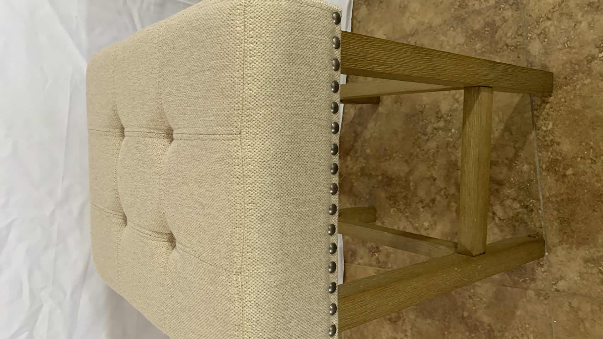 Photo 1 of TUFTED UPHOLSTERED BAR STOOL WITH NAILHEAD TRIM 17” X 13” H 24”