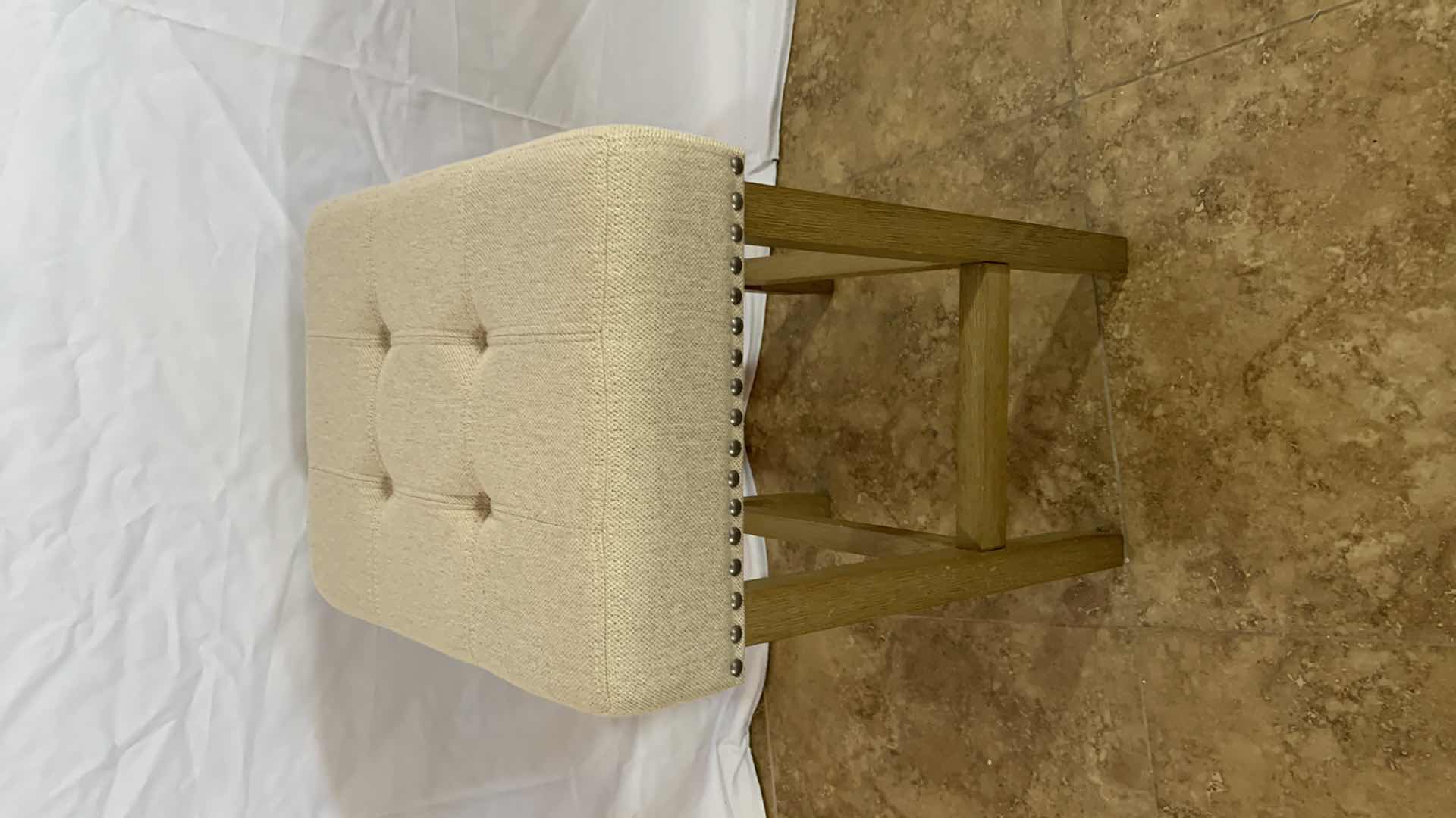 Photo 1 of TUFTED UPHOLSTERED BAR STOOL WITH NAILHEAD TRIM 17” X 13” H 24”