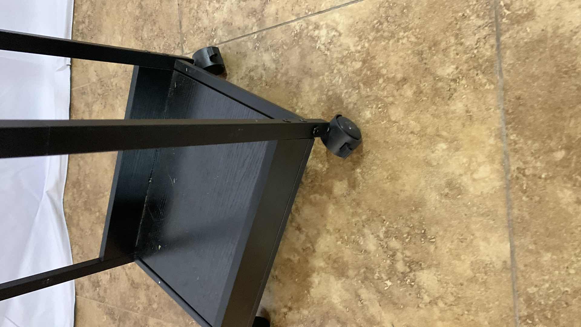 Photo 1 of METAL AND WOODEN PRINTER STAND WITH STORAGE AND WHEELS 16” X 12” H 27”