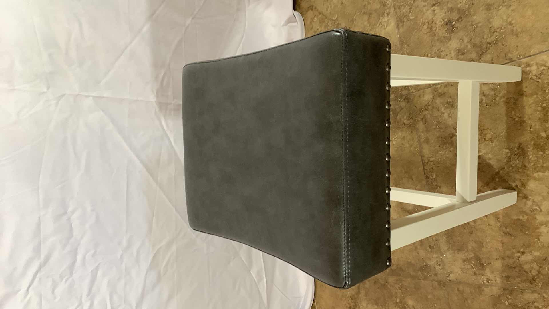 Photo 1 of WOODEN PADDED COUNTER STOOL WITH NAILHEAD TRIM 24” TALL
