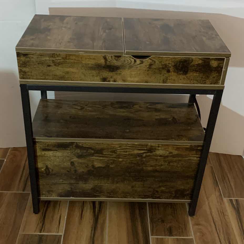 Photo 1 of  WOODEN NARROW SIDE TABLE WITH USB CHARGING STATION AND ELECTRICAL OUTLETS AND 3 DRAWERS 12” X 24” H 26”