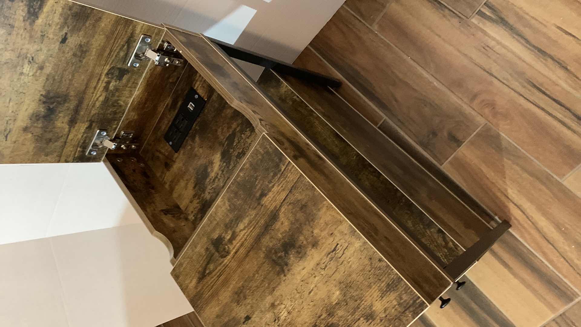 Photo 1 of  WOODEN NARROW SIDE TABLE WITH USB CHARGING STATION AND ELECTRICAL OUTLETS AND 3 DRAWERS 12” X 24” H 26”