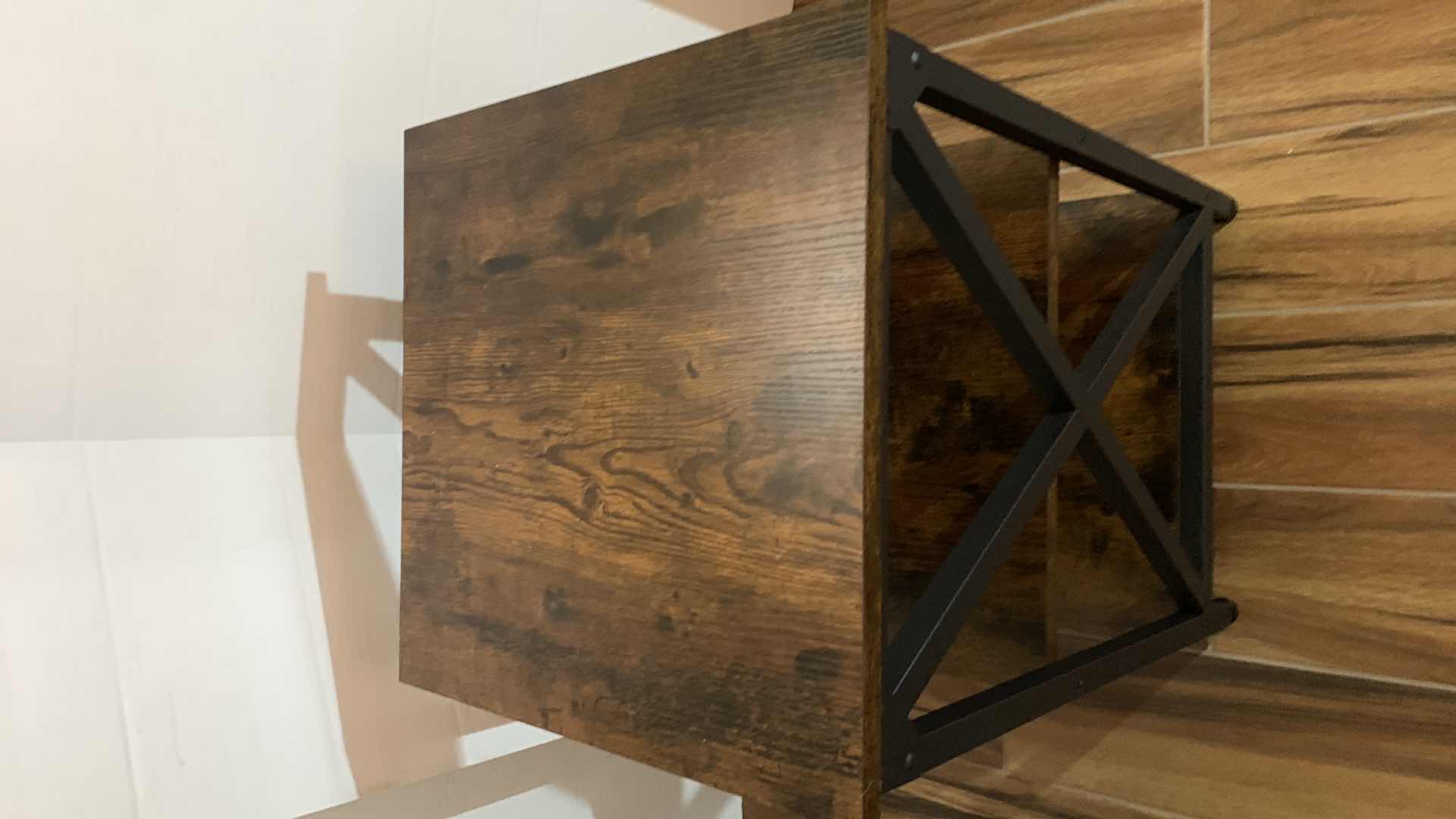 Photo 1 of  WOODEN AND STEEL END TABLE 16” X 16” H 24”