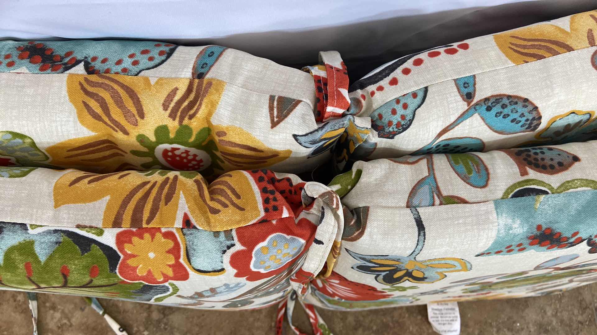 Photo 1 of 2-PATIO CHAIR SEAT CUSHIONS 34” X 18.5” POLYESTER MATERIAL