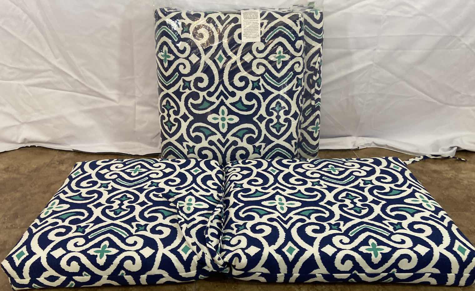Photo 1 of 2-PATIO CHAIR SEAT CUSHIONS 35” X 18” POLYESTER MATERIAL