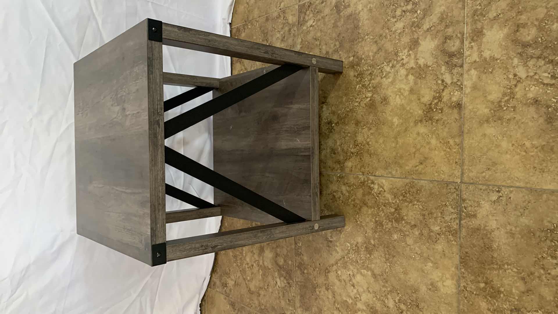 Photo 1 of WOODEN SQUARE END TABLE WITH METAL ACCENTS 18” X 18” H 22”