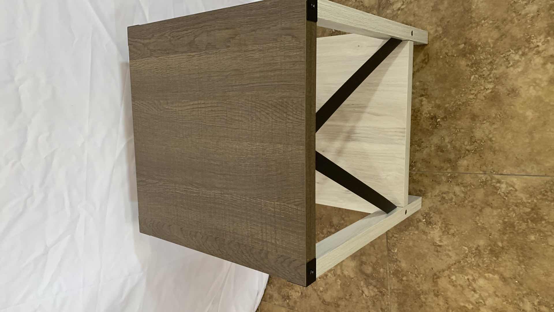 Photo 1 of SQUARE WOODEN SIDE TABLE WITH METAL ACCENTS 18” X 18” H 22”