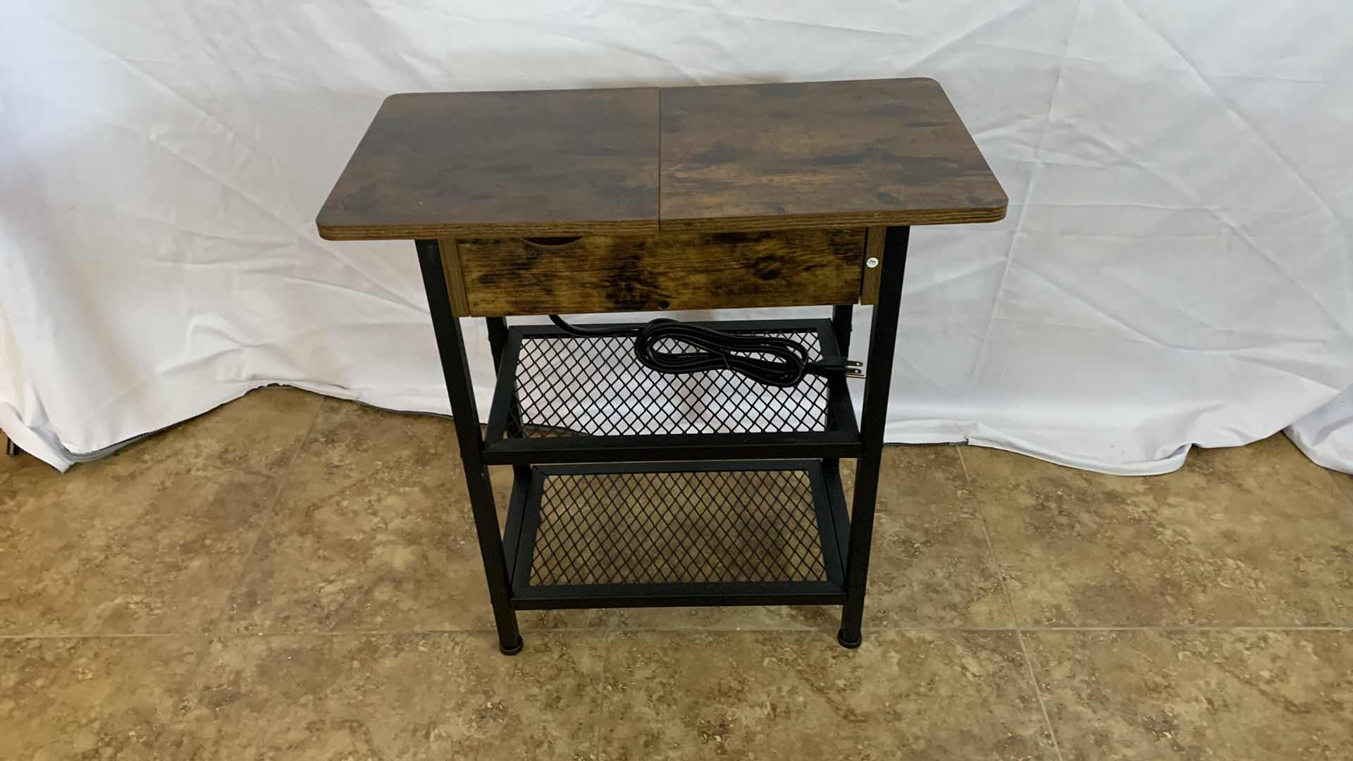 Photo 1 of METAL AND WOODEN NARROW END TABLE WITH SHELF WITH USB CHARGING STATION AND ELECTRICAL OUTLETS 12” X 23” H 24”
