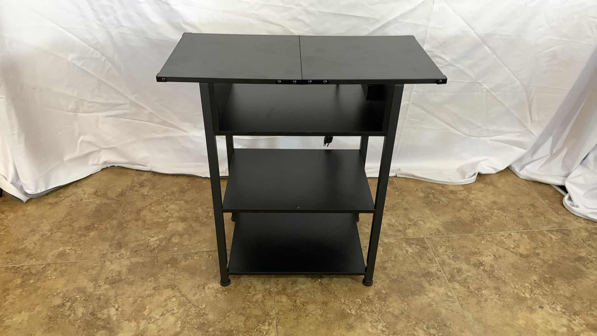 Photo 1 of METAL AND WOODEN NARROW END TABLE WITH SHELF WITH USB CHARGING STATION AND ELECTRICAL OUTLETS 12” X 12” H 24”