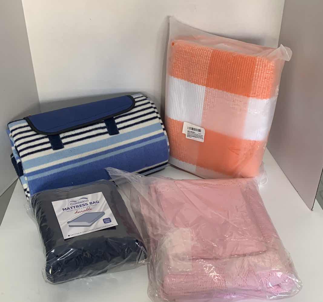 Photo 1 of 2-BLANKETS, A TWIN MATTRESS BAG , PILLOW AND A QUEEN BLANKET