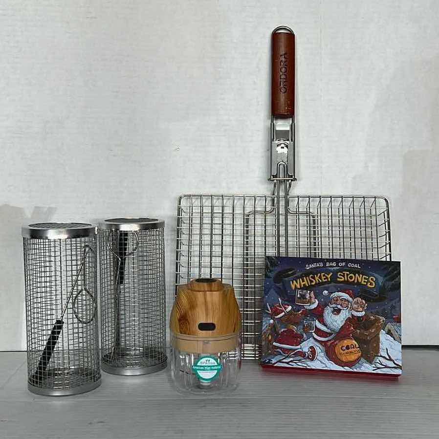 Photo 1 of GRILL BASKET, GRILL TUBES, ELECTRIC FOOD CHOPPER, WHISKEY STONE SET - LOT 4