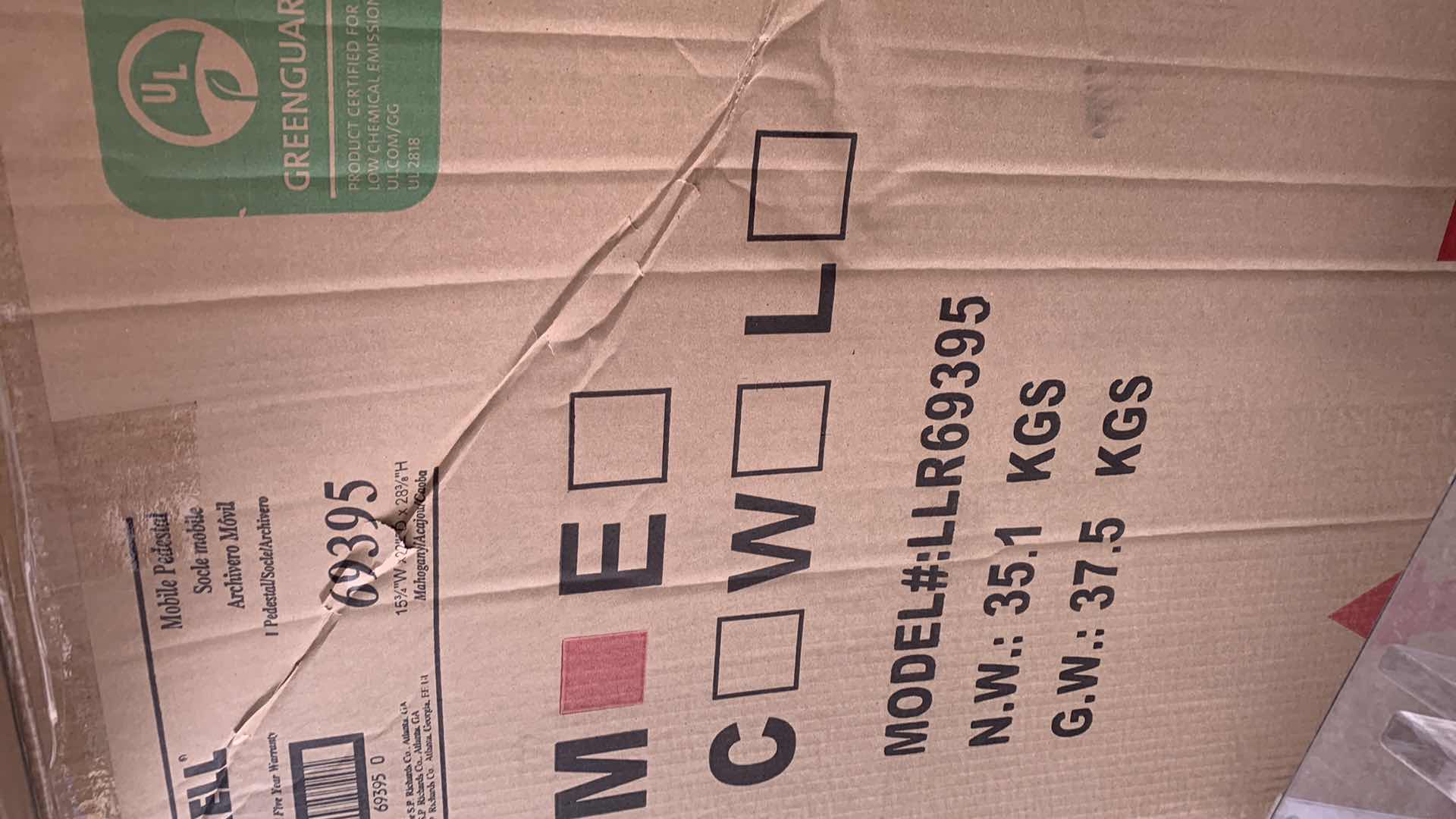 Photo 1 of LORELL ESSENTIALS SERIES BOX/BOX/FILE MOBILE FILE CABINET  MAHOGANY FINISH 16" X 22" H 29"