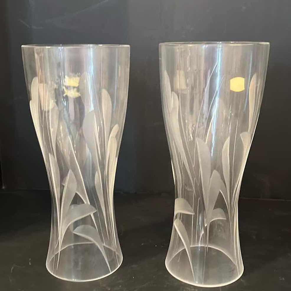 Photo 1 of 2-ETCHED LEAD CRYSTAL HURRICANE LANTERN COVERS BY ATLANTIS H10"