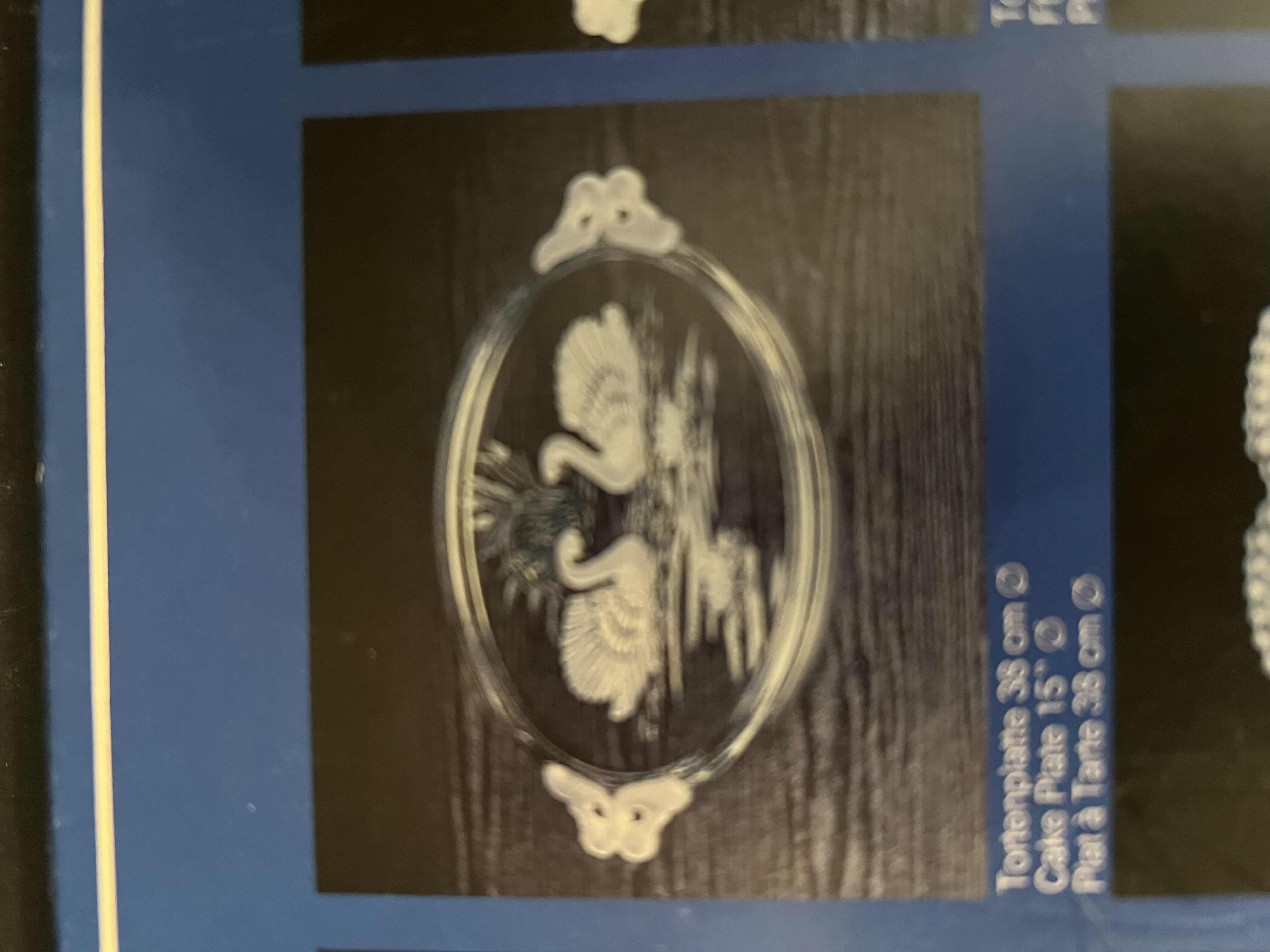 Photo 2 of NEW IN BOX-VINTAGE 15” GLASS SCHWANENSEE CAKE PLATE MADE IN GERMANY.