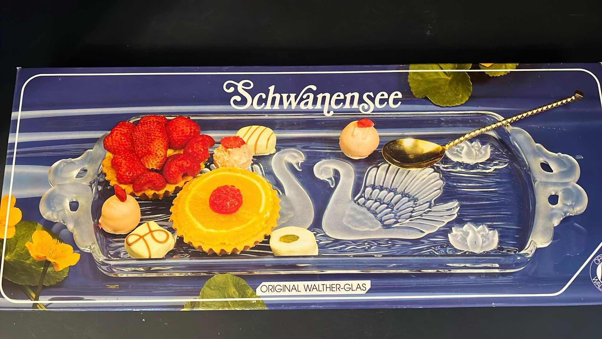 Photo 1 of NEW IN BOX-CRYSTAL “SCHWANENSEE” RECTANGULAR SERVING PLATTER. FROM GERMANY. 15.5” x 6”.