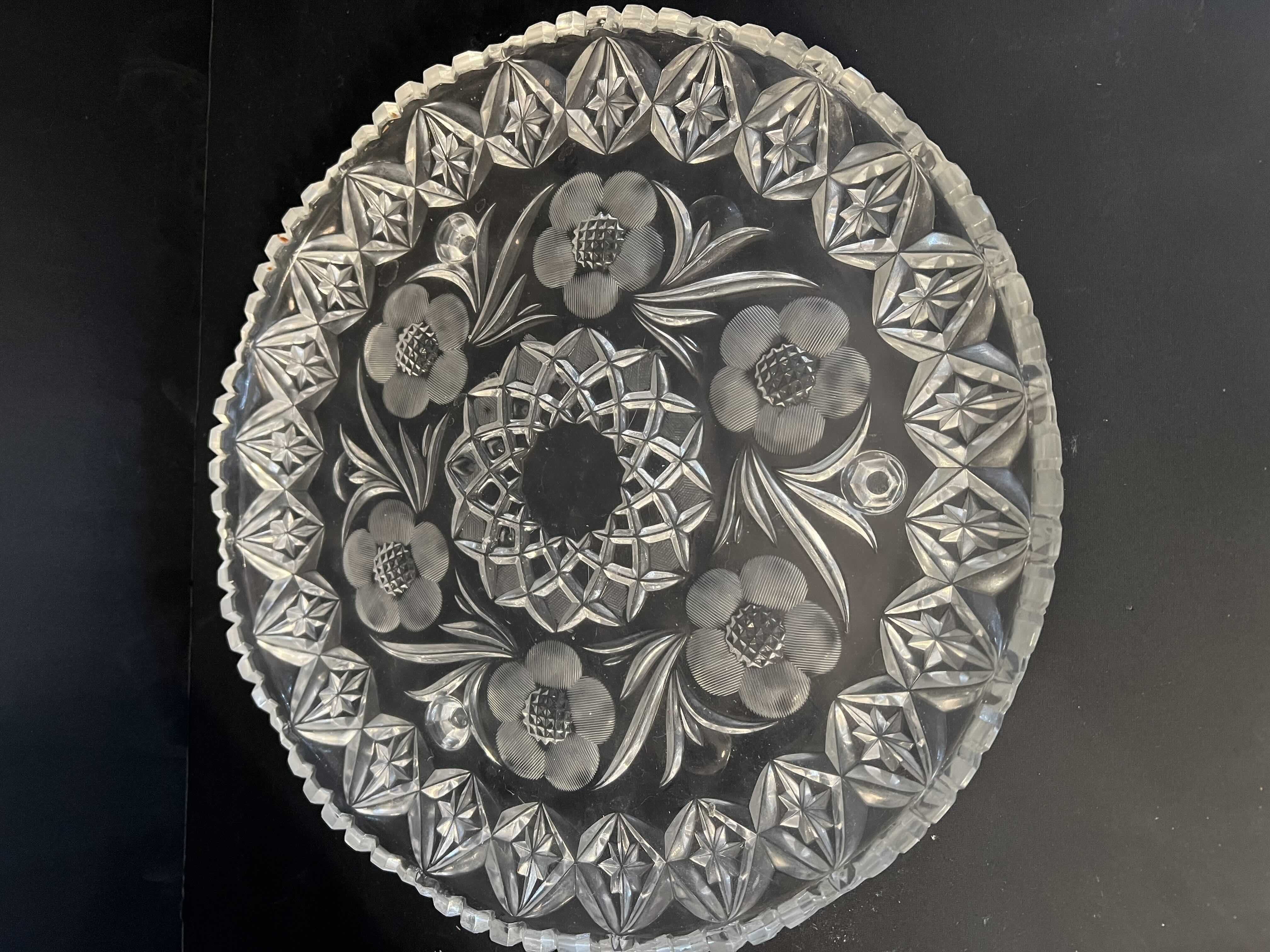 Photo 1 of 12” HOME DECOR. CRYSTAL CUT GLASS SERVING PLATTER. POSSIBLY VINTAGE EUROPEAN LEAD GLASS.