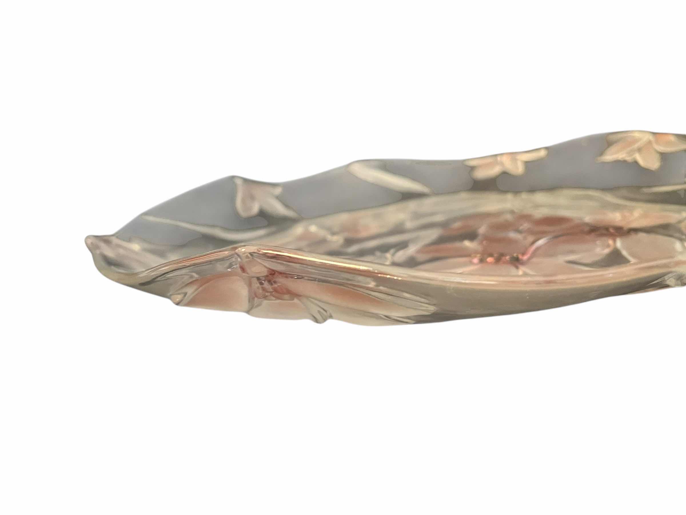 Photo 1 of 16” GLASS DECORATIVE SERVING-PLATTER. HOME DECOR. TRANSPARENT WITH PINK FLORAL ETCHING.