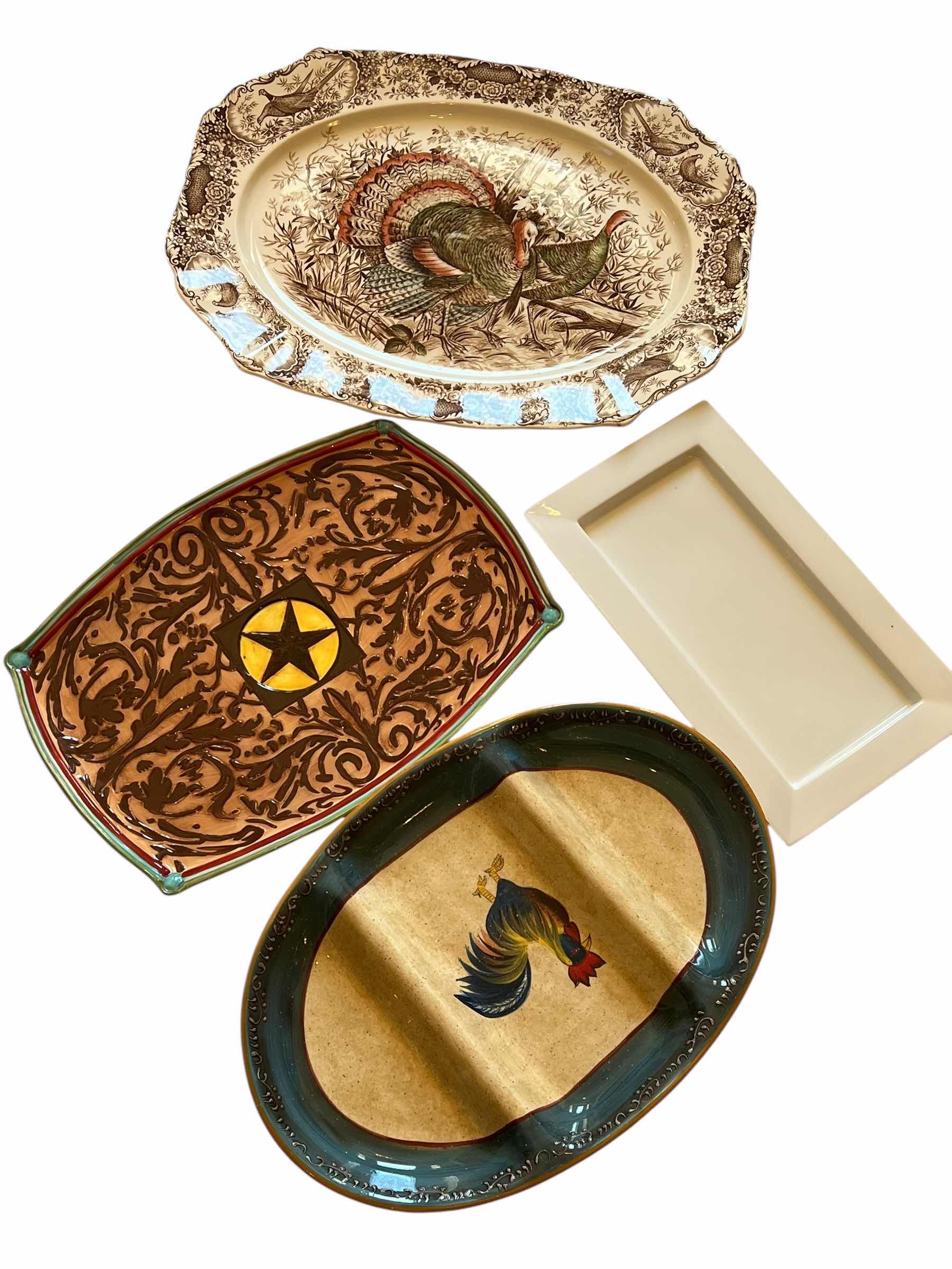 Photo 1 of 4-LARGE CERAMIC PLATTERS.  LARGEST TURKEY PLATTER IS 18”.