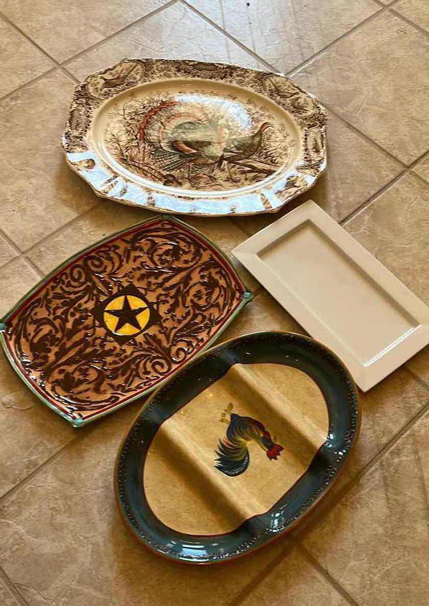 Photo 1 of 4-LARGE CERAMIC PLATTERS.  LARGEST TURKEY PLATTER IS 18”.