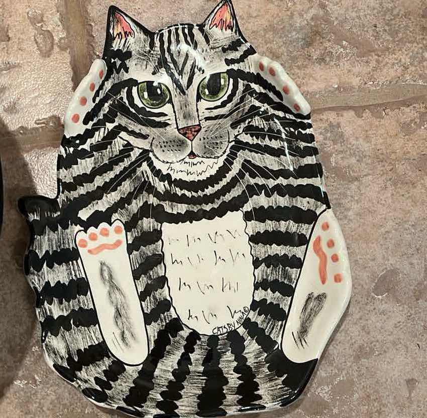 Photo 4 of 4-CERAMIC CAT PLATTERS AND SERVING PLATES. LARGEST IS 14”