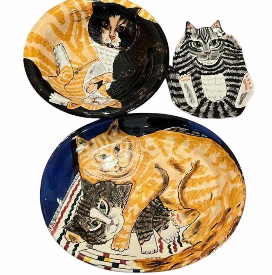 Photo 1 of 4-CERAMIC CAT PLATTERS AND SERVING PLATES. LARGEST IS 14”