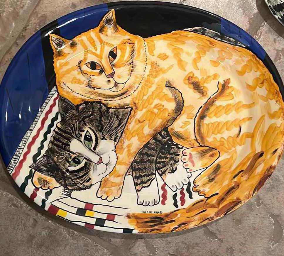 Photo 5 of 4-CERAMIC CAT PLATTERS AND SERVING PLATES. LARGEST IS 14”