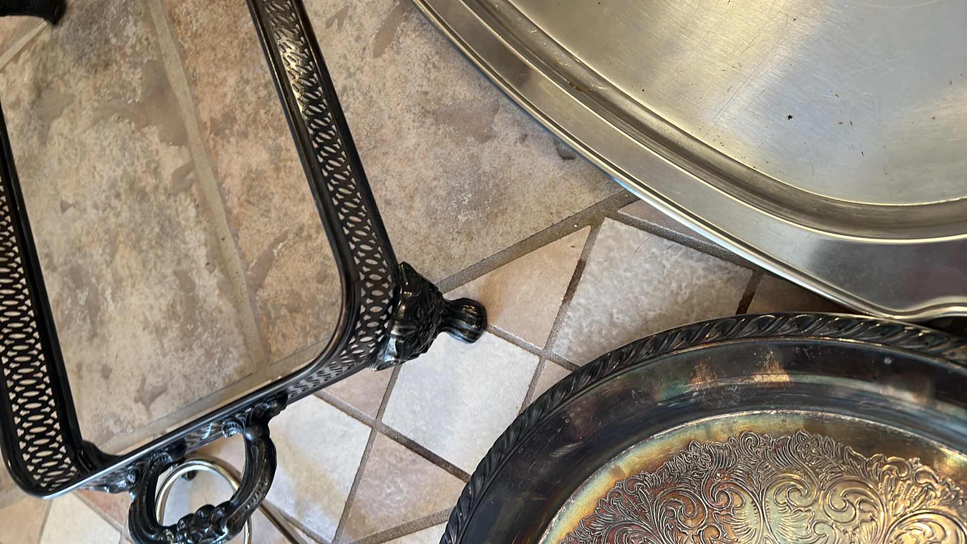 Photo 4 of ASSORTED SERVING TRAYS AND SILVER PLATED CHAFFING DISH HOLDER