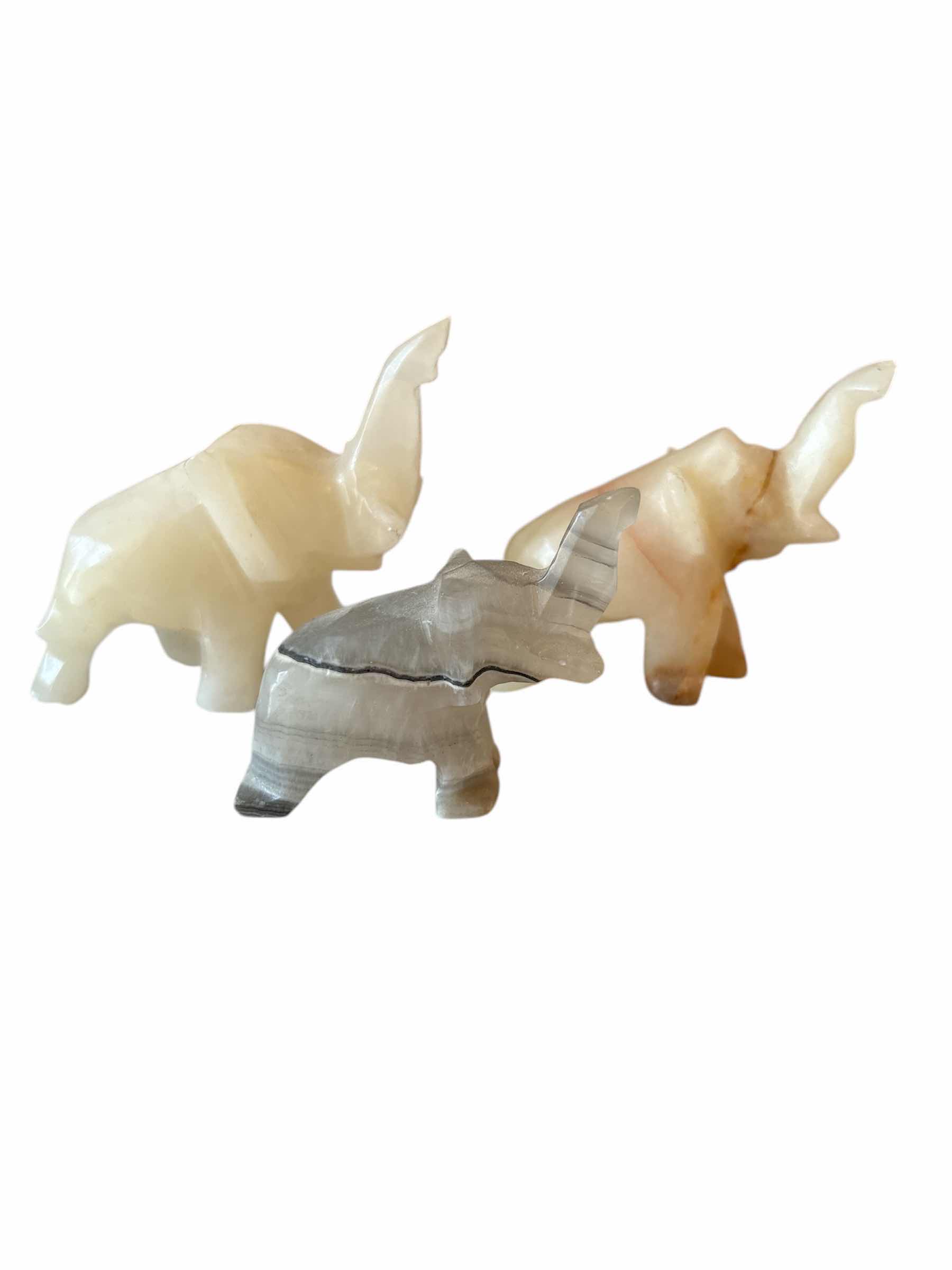 Photo 1 of STONE CARVED ELEPHANTS - TALLEST 4”, LONGEST 9”