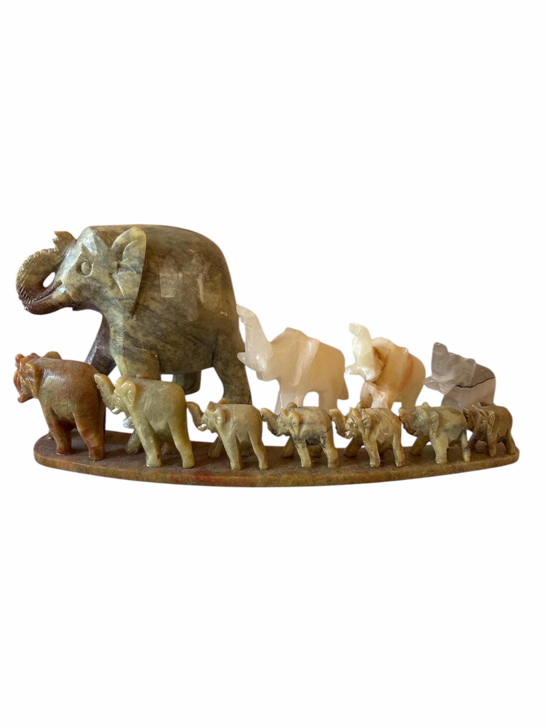Photo 1 of STONE CARVED ELEPHANTS - TALLEST 4”, LONGEST 9”