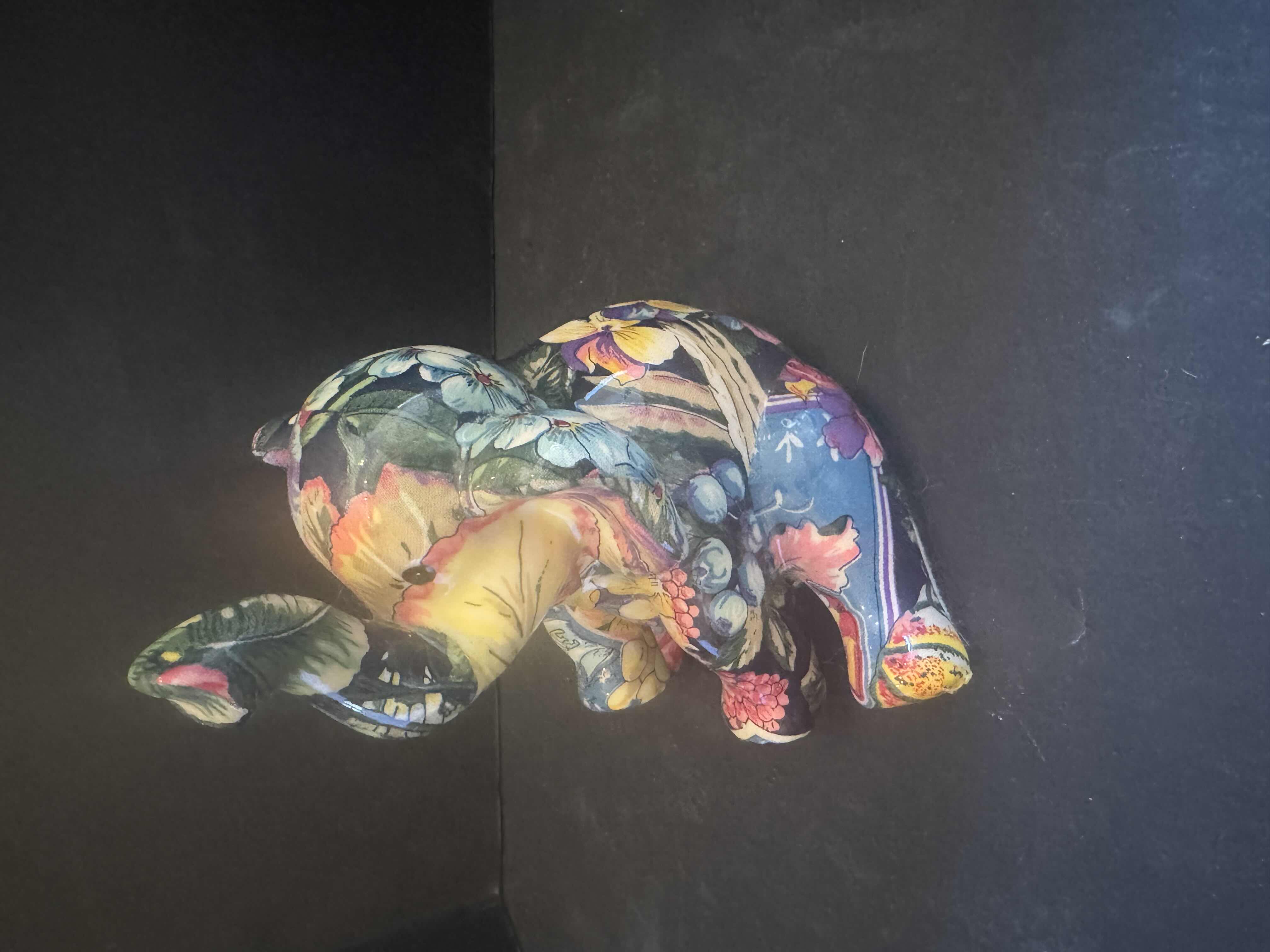 Photo 1 of 2- VINTAGE PORCELAIN PATCHWORKS FROM JOAN BARKER DESIGNS, HOME DECOR, HOME ESSENTIALS 

ELEPHANT 
5” X H6.5”

CAT
6” X H6.5”