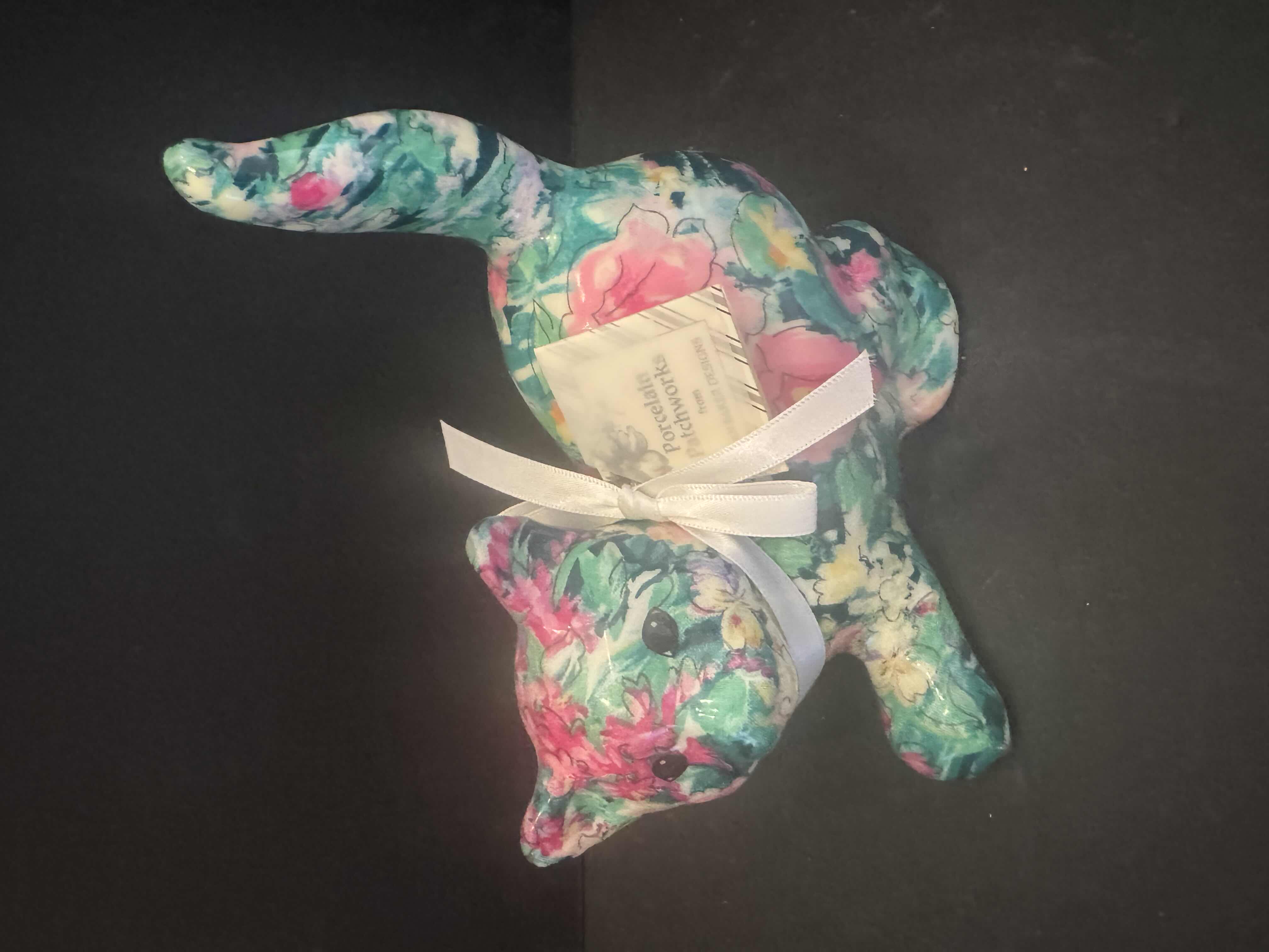 Photo 1 of 2- VINTAGE PORCELAIN PATCHWORKS FROM JOAN BARKER DESIGNS, HOME DECOR, HOME ESSENTIALS 

ELEPHANT 
5” X H6.5”

CAT
6” X H6.5”