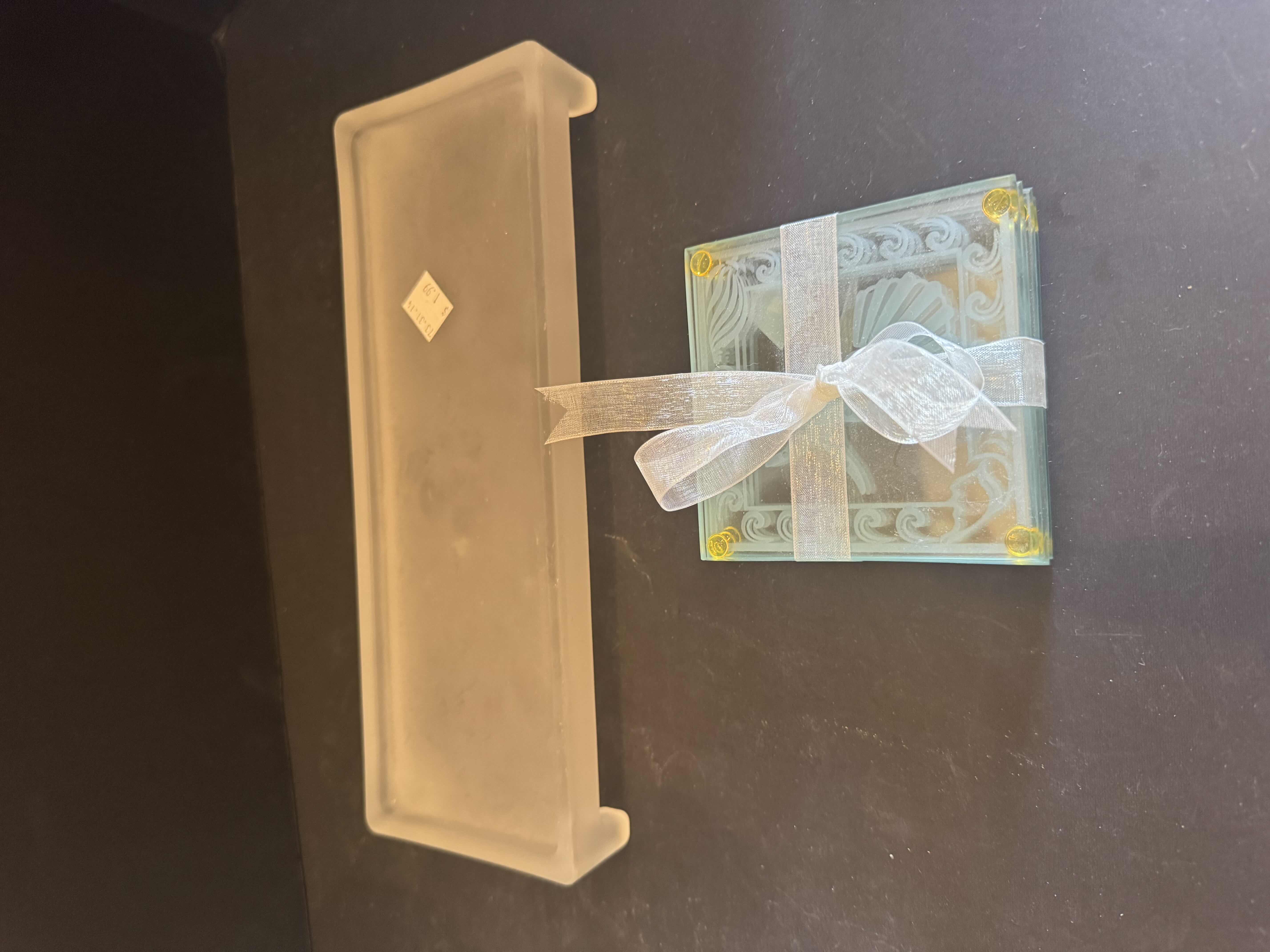 Photo 1 of COLLECTION OG HOME DECOR, HOME ESSENTIALS, VASES, GLASS COASTERS, CANDY DISH, 6 ITEMS

EUROPEAN COLLECTION VASE
D4.25” X H8”
BLUE VASE
D4.25” X H6”
PLASTER DECORATION 
D5” X H11”
LONG RECTANGULAR DISH
10” X 4” X H1.5”
COASTERS
3.5” X 3.5” X H.25”