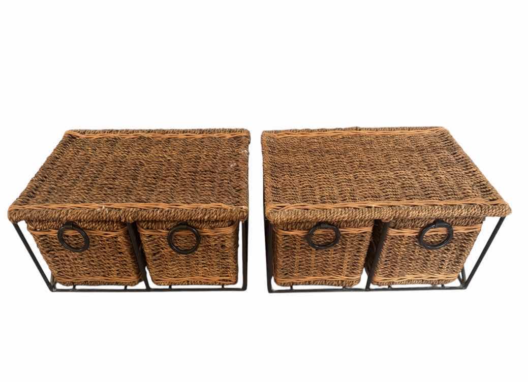 Photo 1 of 2- METAL FRAMED WOVEN RATTAN STORAGE DRAWERS
12” X 9” X H6”