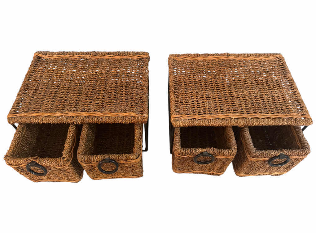 Photo 1 of 2- METAL FRAMED WOVEN RATTAN STORAGE DRAWERS
12” X 9” X H6”