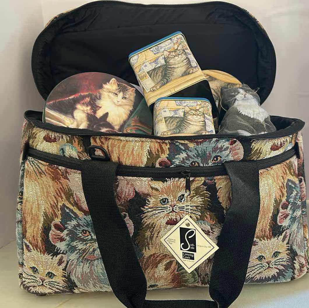 Photo 1 of SOFTSIDE EMBROIDERY CAT CASE W ASSORTED CAT TINS