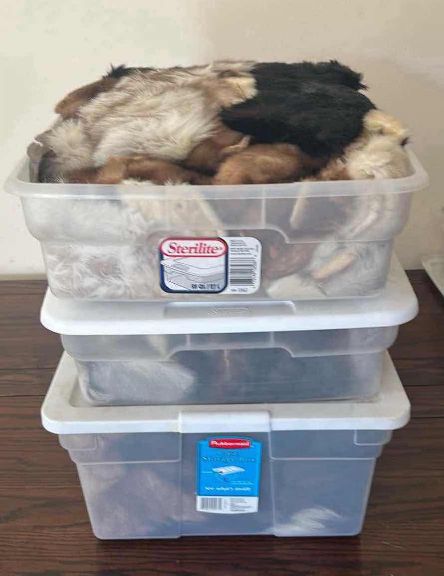 Photo 1 of CONTENTS OF 3 PLASTIC CONTAINERS FURRY FABRIC SOME ANIMAL