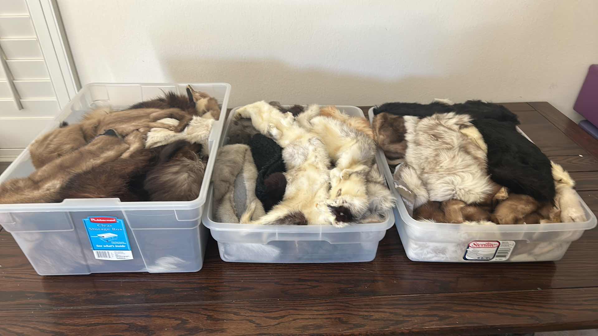 Photo 1 of CONTENTS OF 3 PLASTIC CONTAINERS FURRY FABRIC SOME ANIMAL