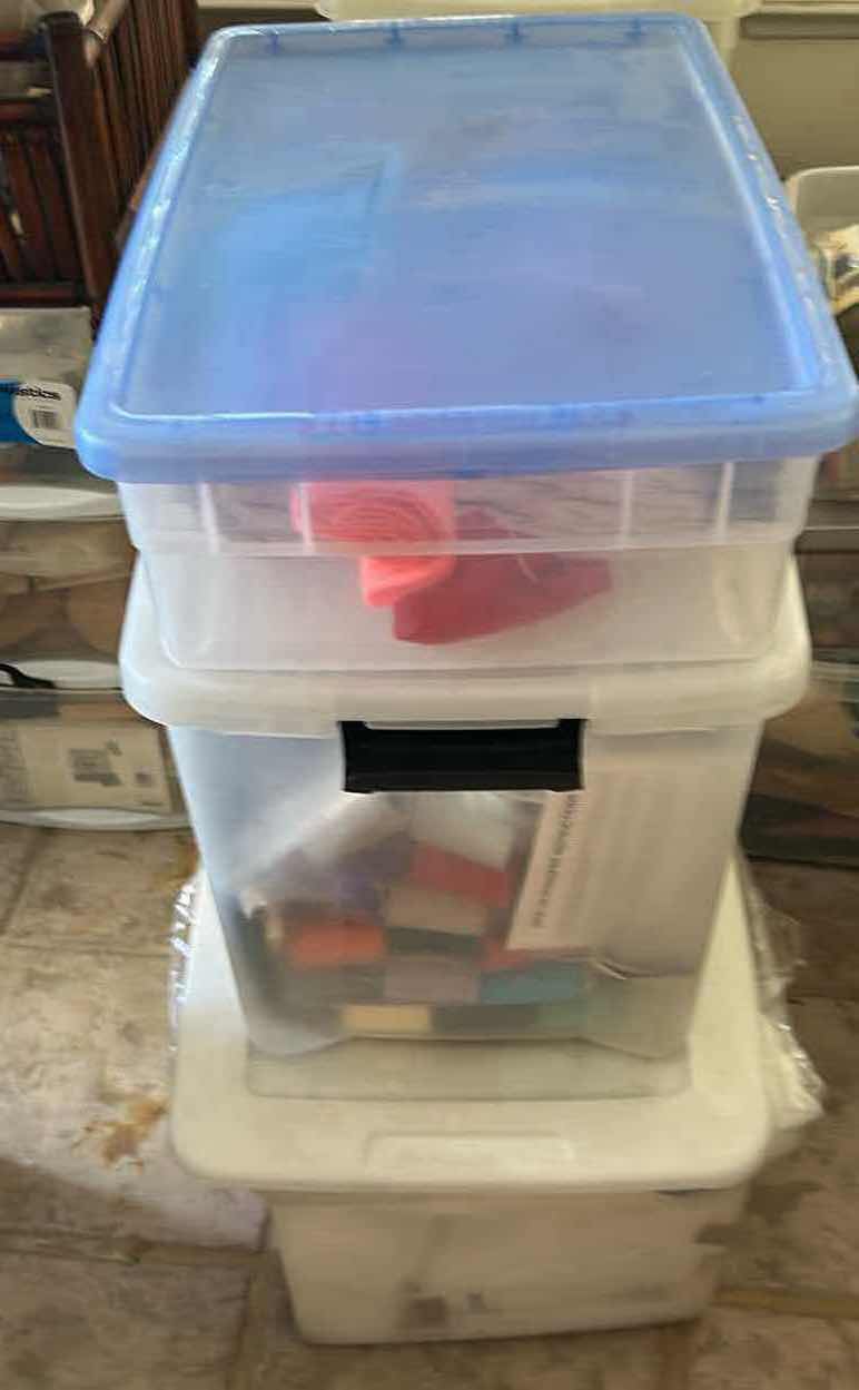 Photo 1 of 3-PLASTIC CONTAINERS PILLOW FILLER ACRYLIC THREAD