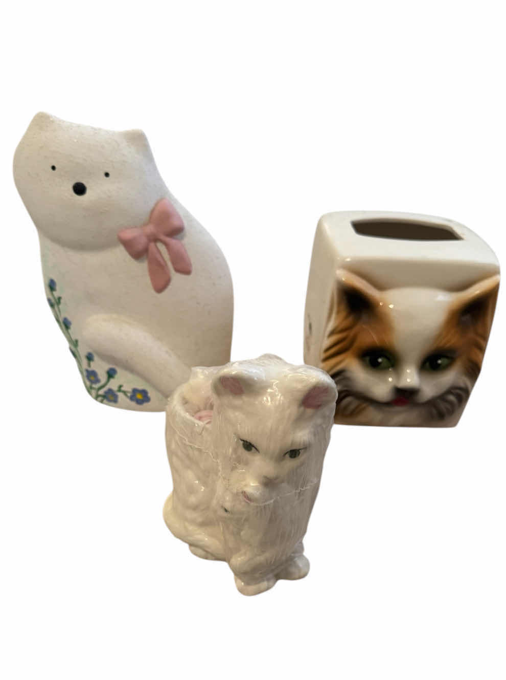 Photo 1 of 6-CAT HOME DECOR, HOME ESSENTIALS, TISSUE BOX COVER, CAT CANDLE HOLDER, HANDMADE CAT FIGURE, CERAMIC CAT FIGURES, CAT RESIN FRAME TISSUE BOX COVER 5” X 5” X H6” RESIN CAT FRAME  8” X 8” X H2”.