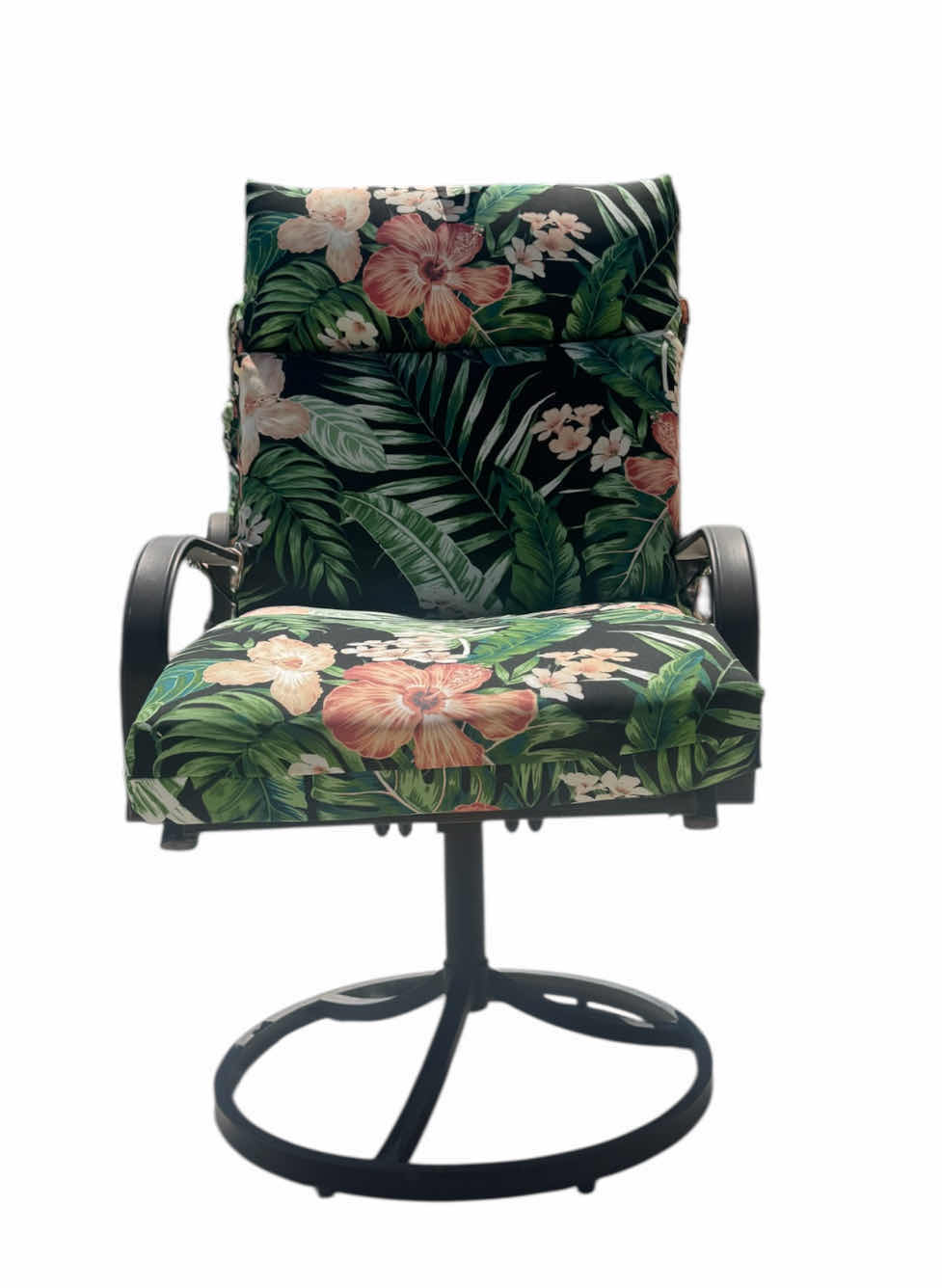 Photo 1 of OUTDOOR SWIVEL PATIO CHAIR WITH FLORAL CUSHION
23” X 21” X H40”